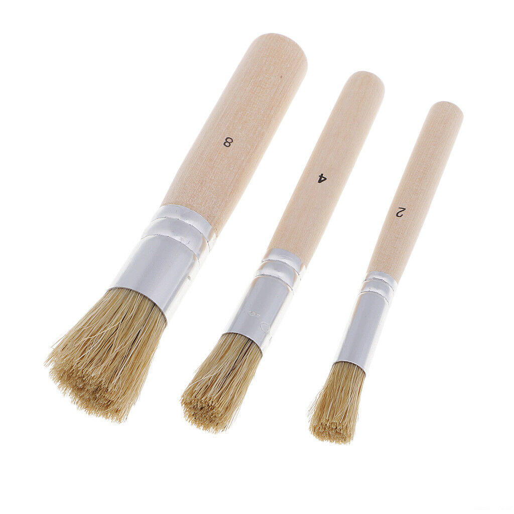 3pcs/set Round Wooden Handle Bristle Hair Oil Acrylic Painting Brush Brushes