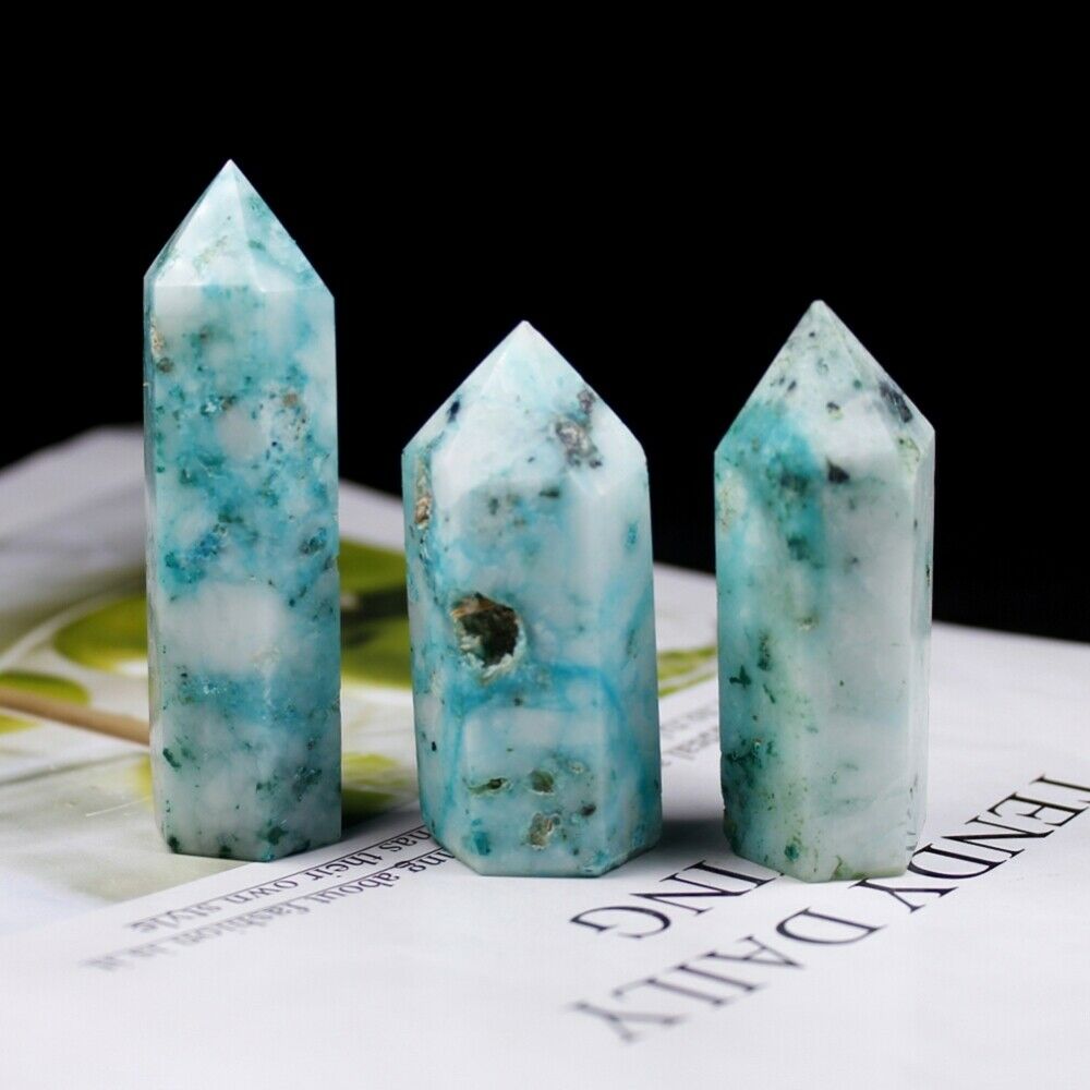 1X Natural Green Crystal Tower Point Reiki Healing Obelisk Hexagonal Wand Luckly