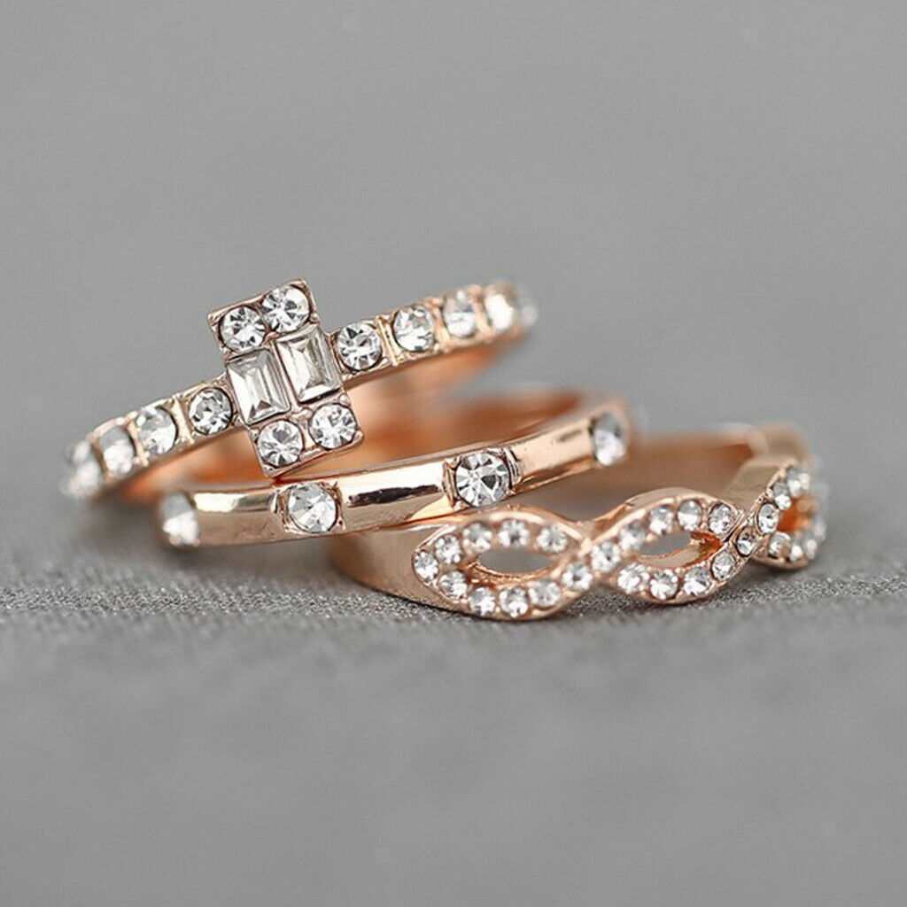3 Set of Diamond Rings Simple Cubic Inlaid Zirconia Creative Jewelry Size 9