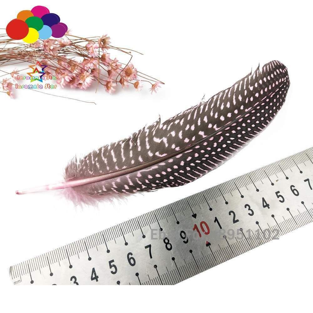Pink Turkey 100pcs Unique Dyed Red Polka Dot Guinea Fowl Wing Quill Feathers