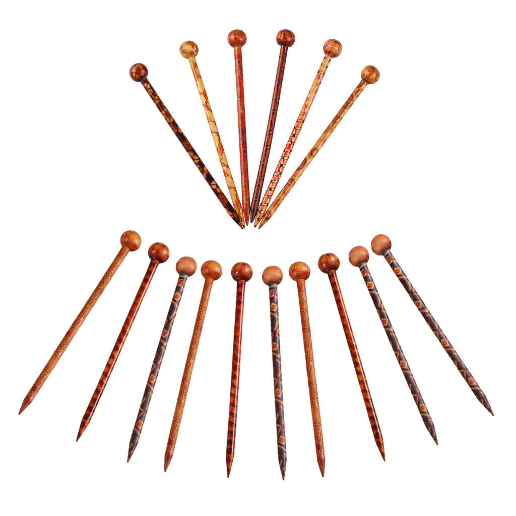 16 Pieces 5.11 inch Retro Hair Sticks Printed Wood Hairpin Chopsticks Wooden
