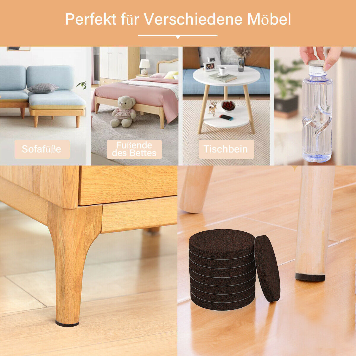 Brown Self-Stick Furniture Felt Pads 1 inch for Hard Surfaces 160 pieces one