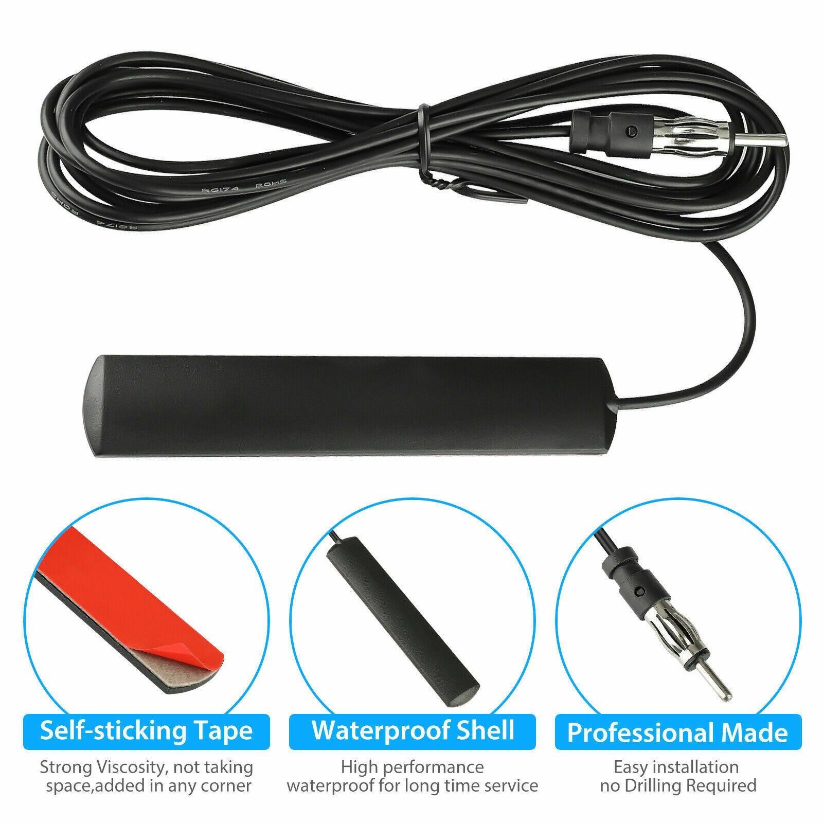 Car Radio Stereo Hidden Antenna Stealth FM AM For Vehicle Truck Motorcycle Boat