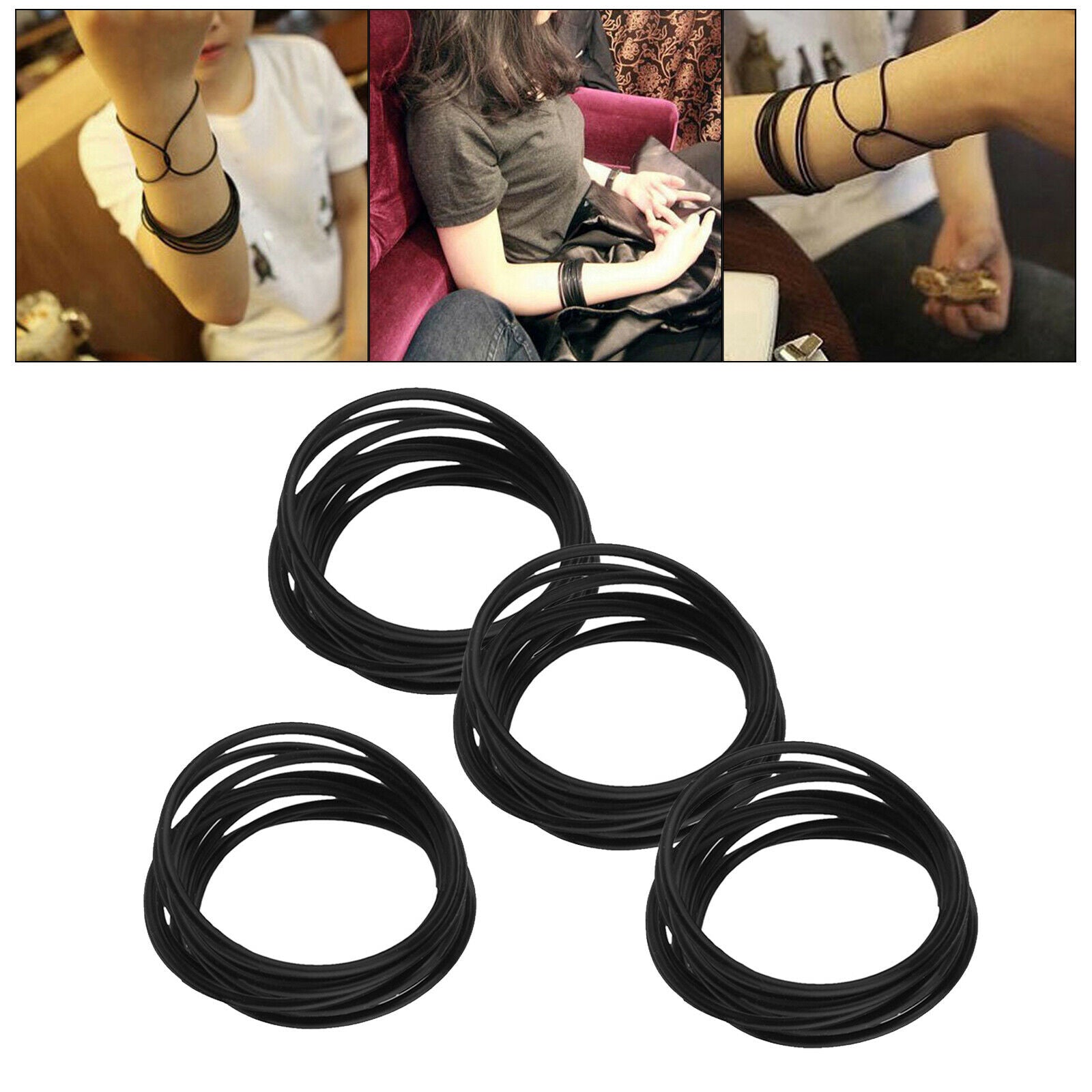 40-pack Soft Stretchy Black Silicone Bracelets Kit Elastic Rubber Bands