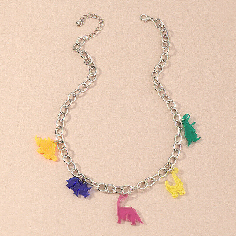 Fashion Acrylic Dinosaur Pendant Necklace Twist Chain Punk Choker Jewelry.l8