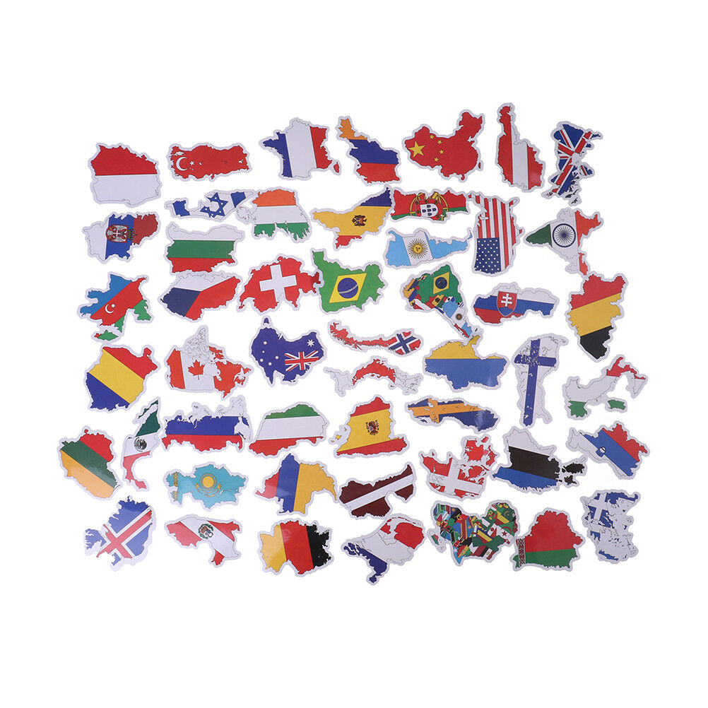 50Pcs National flags stickers DIY scrapbook suitcase laptop country map sti Lt