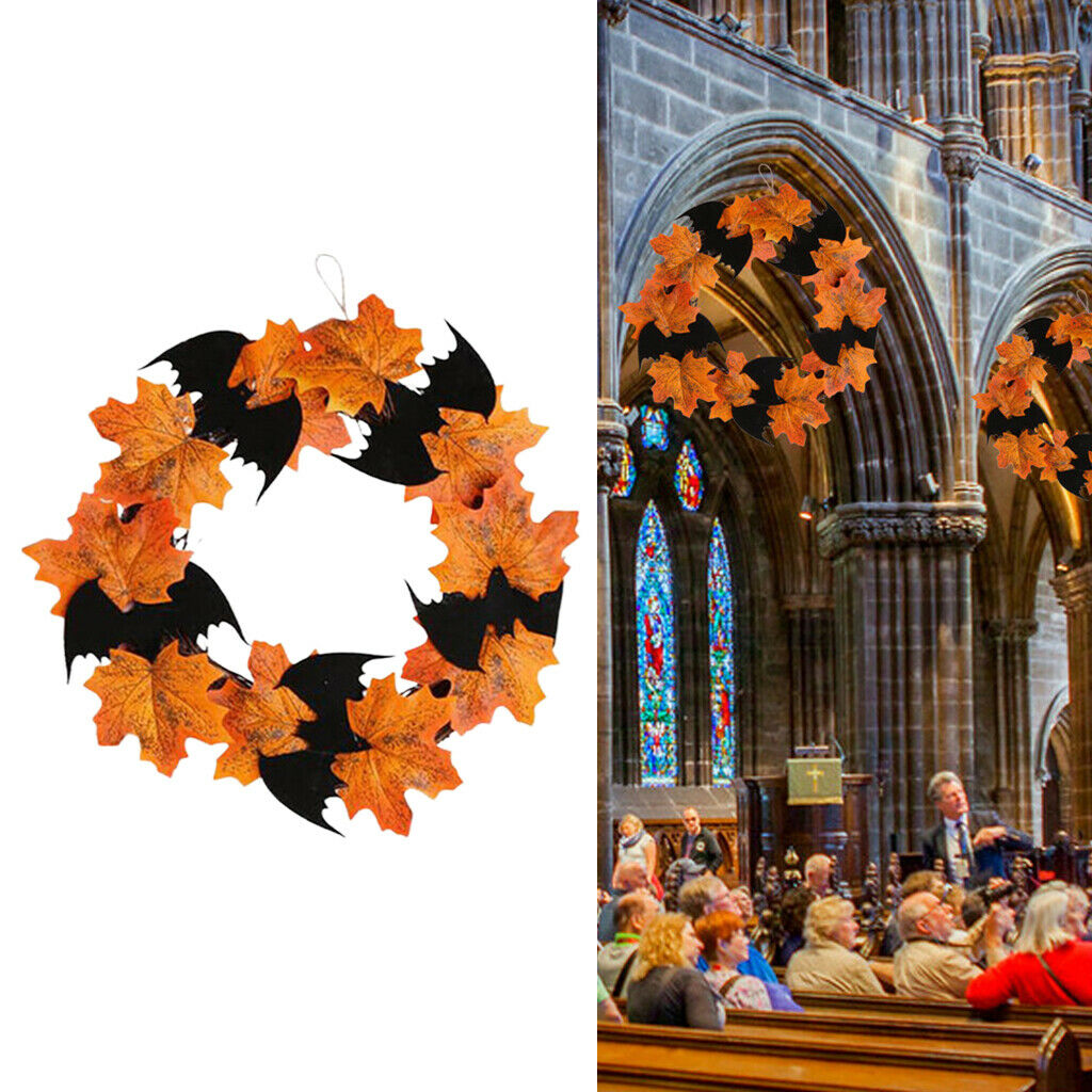 10'' Autumn Maple Wreath Rattan Wreaths Garland Wall Hanging Halloween Decor