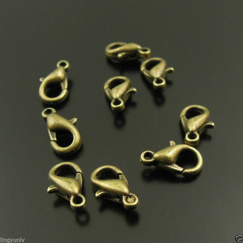 100 Retro Bronze Alloy Trigger Lobster Claw Clasp Keyring Fob Jewelry DIY 12*7mm