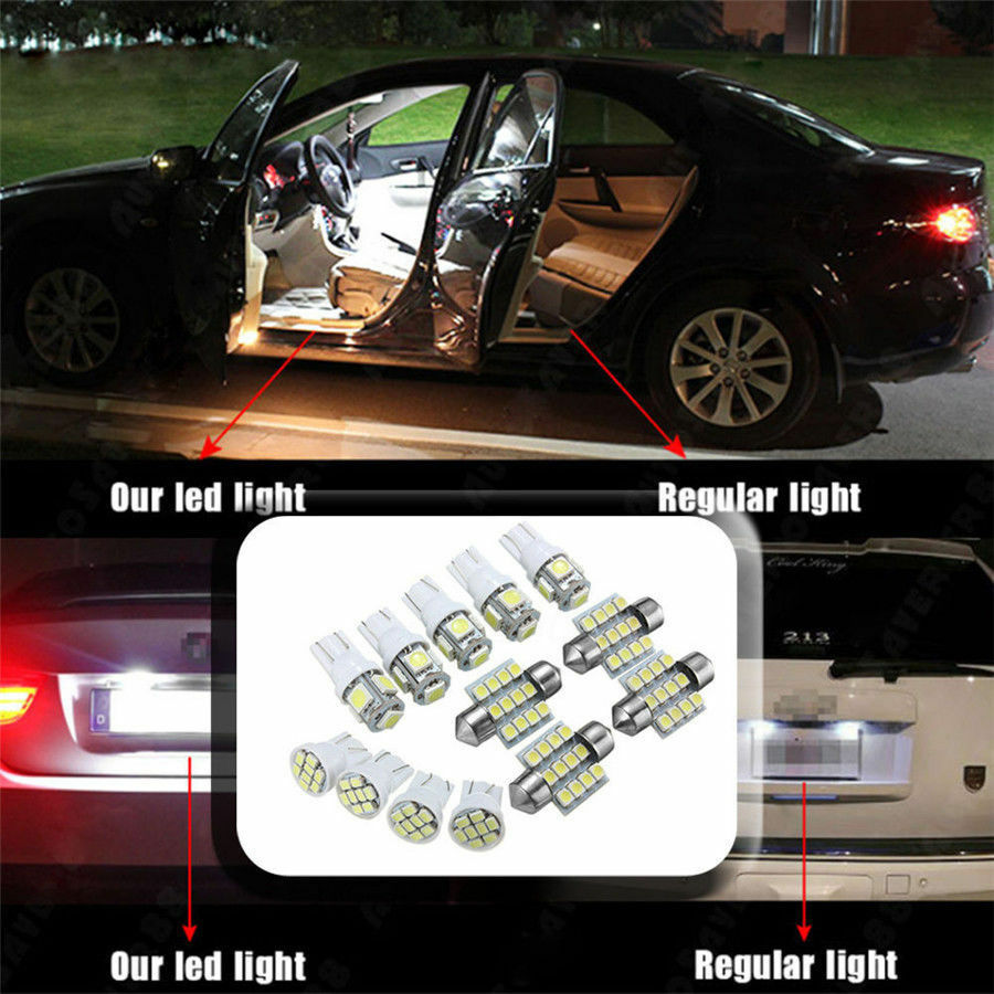 13X DC12V Car White LED Lights Kit for Stock Interior Dome License Plate Lamps