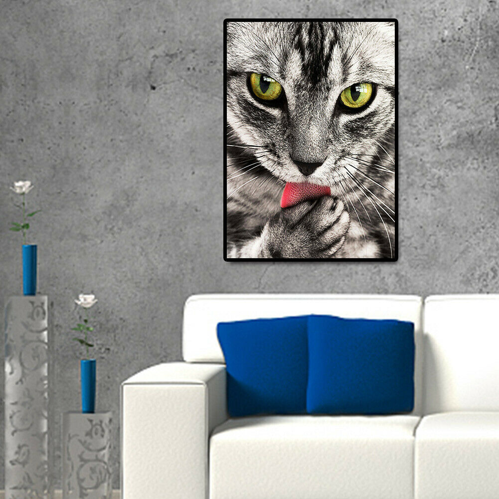 Scary Cat 5D Round Diamond Painting Cross Stitch Mosaic Rhinestone Crafts @