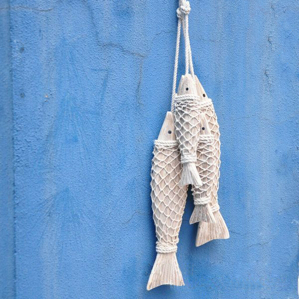 4 x Rustic Coastal Hand Carved Hanging Wood Marine Fish Wall Room Decor S/L