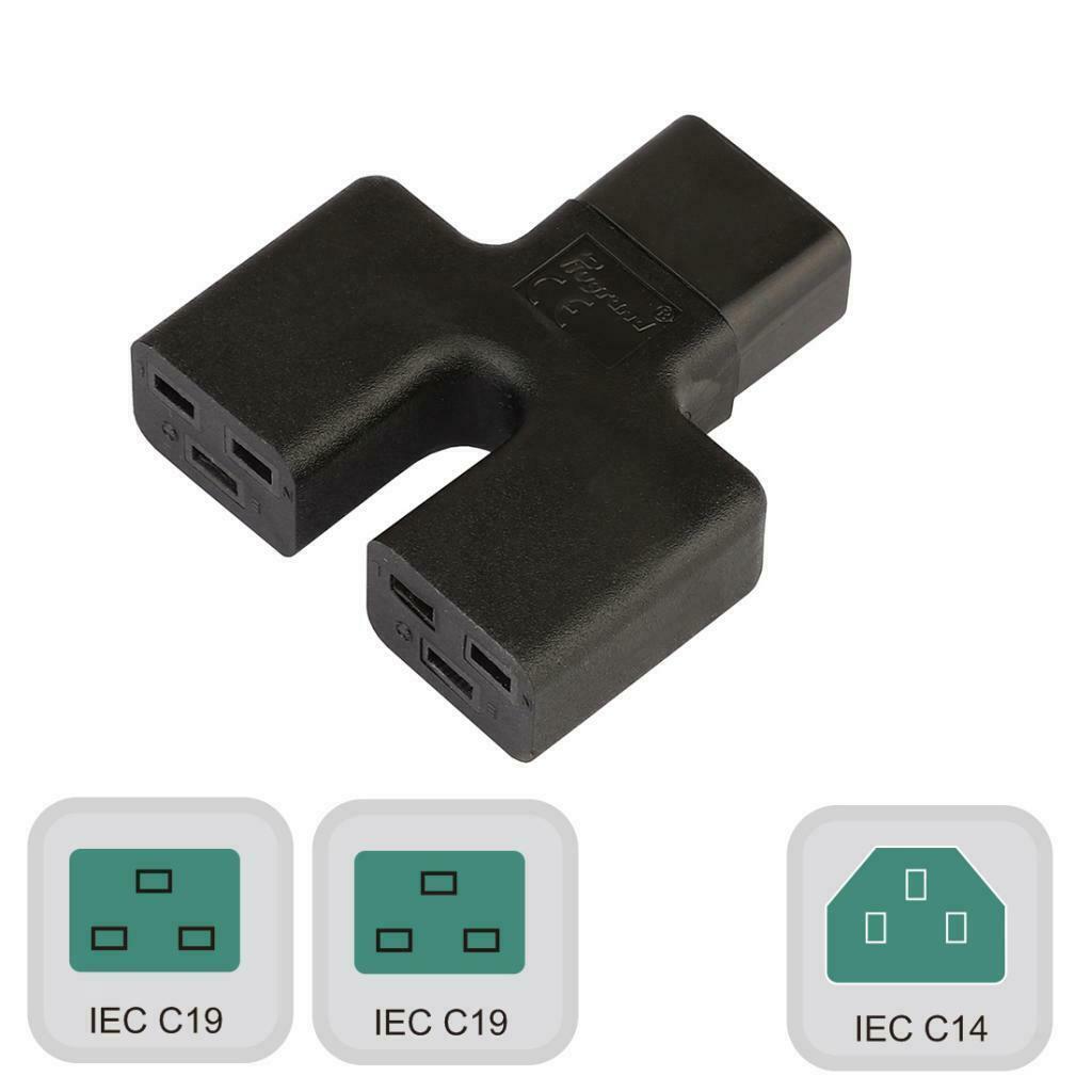 IEC320 C14 To 2x IEC320 C19 Power Adapter Y-spliter Conversion Plug For PCs