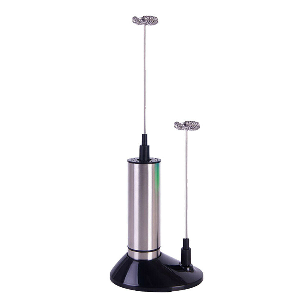 Two Spring Whisk Electric Milk Frother Mixer Hand Milk Foamer with Stand