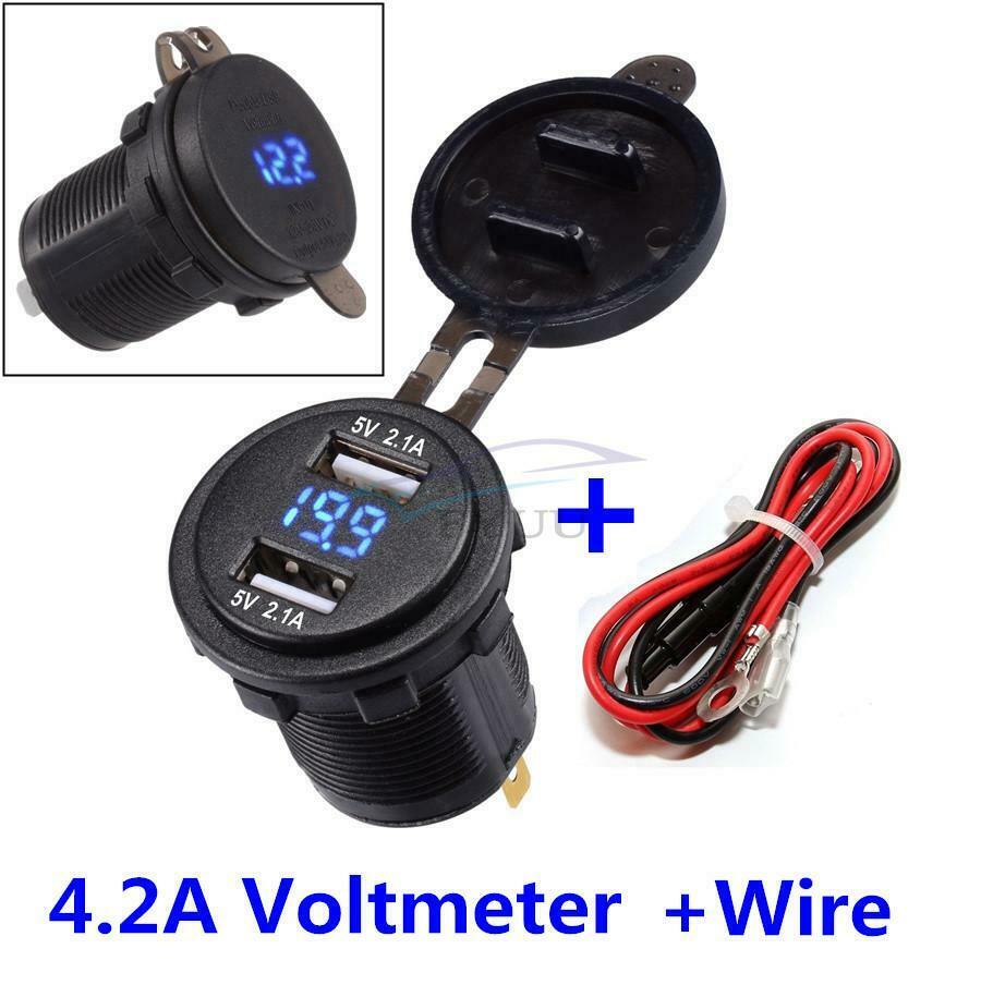1 Set Waterproof Dual 5V/2.1A Ports USB Charger LED Digital Display Voltmeter