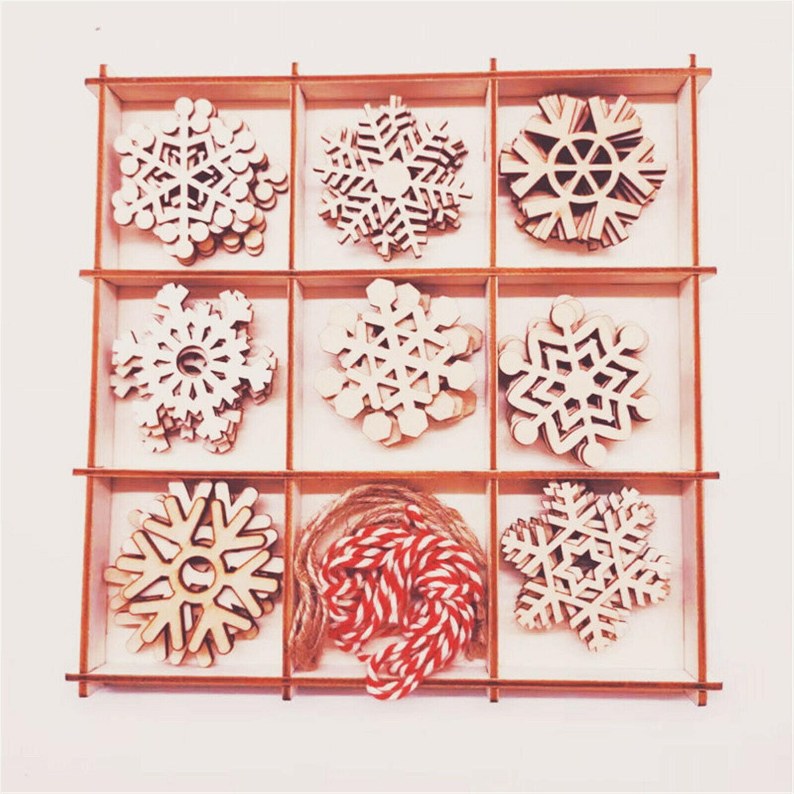 10PCS Christmas Snowflake Wood Hanging Pendant Xmas Tree Home Party Decoration