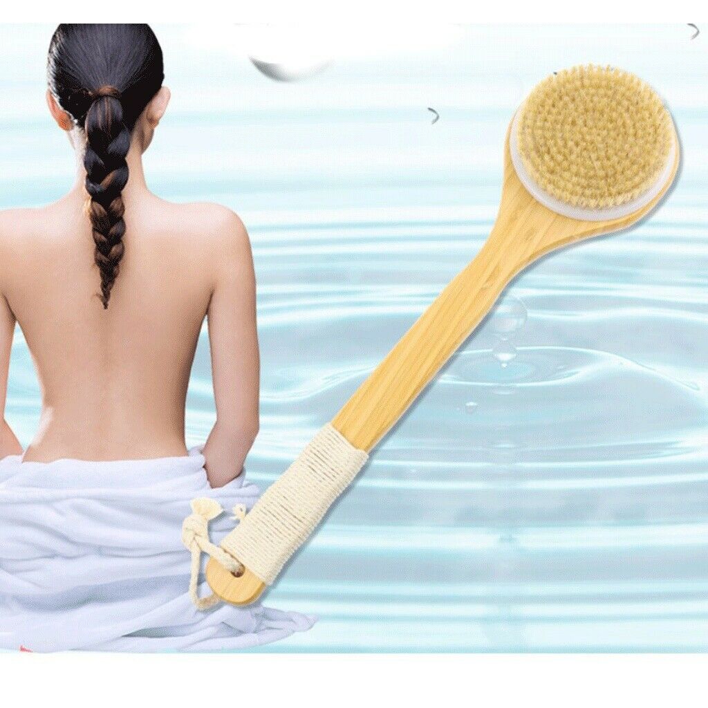 40cm Durable Wood Long Handle Bath Exfoliating Brush for Shower Massager