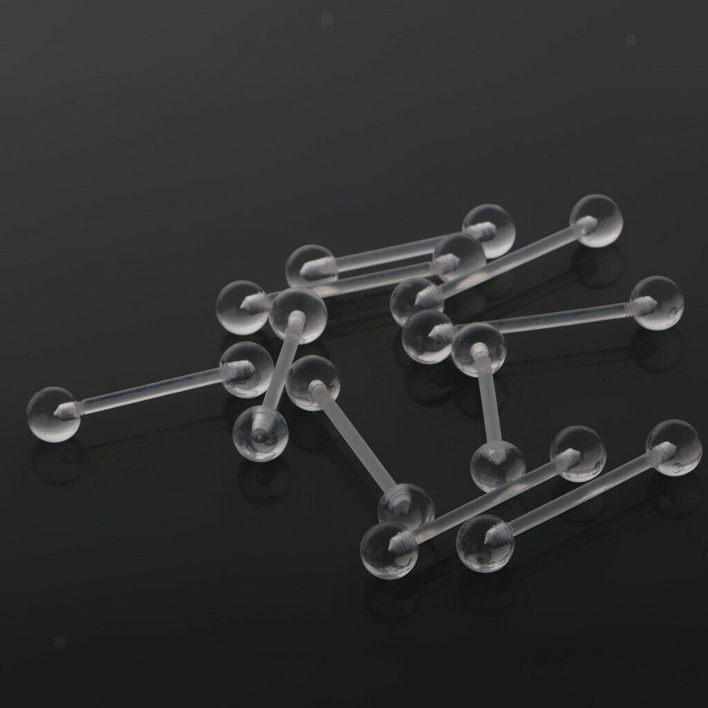 10Pieces Clear Acrylic Body Piercing Jewelry Tongue Lip Retainer Bar Barbell
