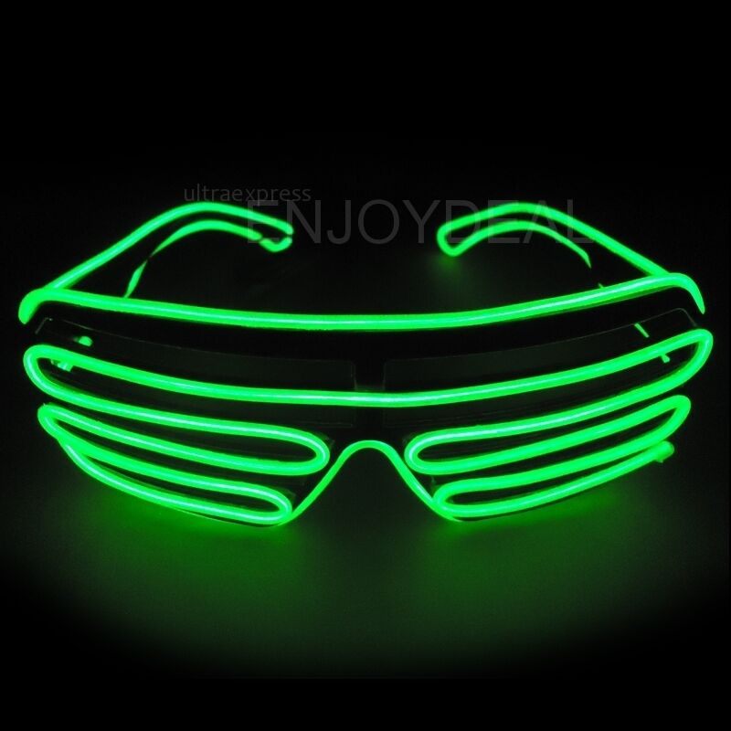 Green El Wire Neon LED Light Up Shutter Shaped Glow Sun-Glasses Costume Party