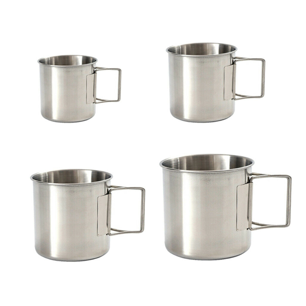 4 Pcs Stainless Steel Cup Outdoor Camping Picnic Water Cup w/Foldable Handle