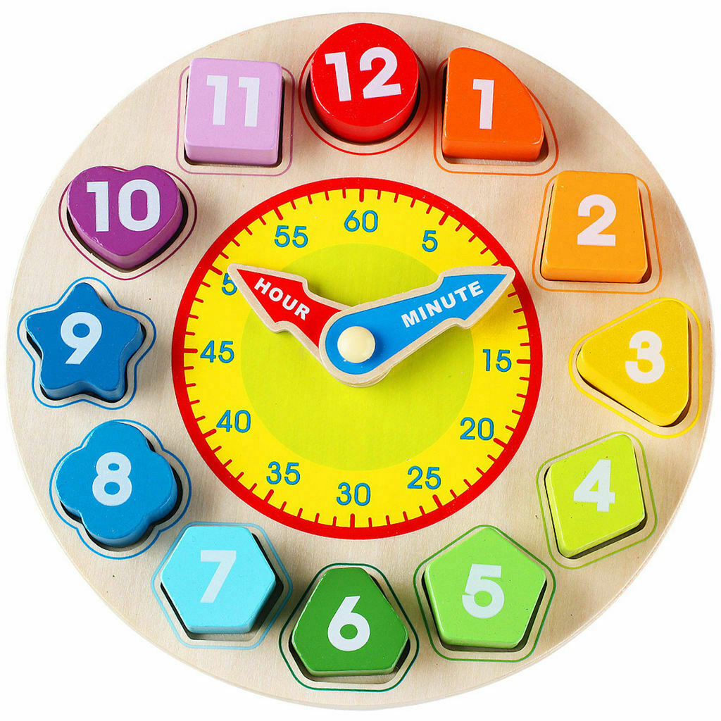 Color Clock Puzzle Jigsaw Recognition Wooden Teaching Time for Preschool