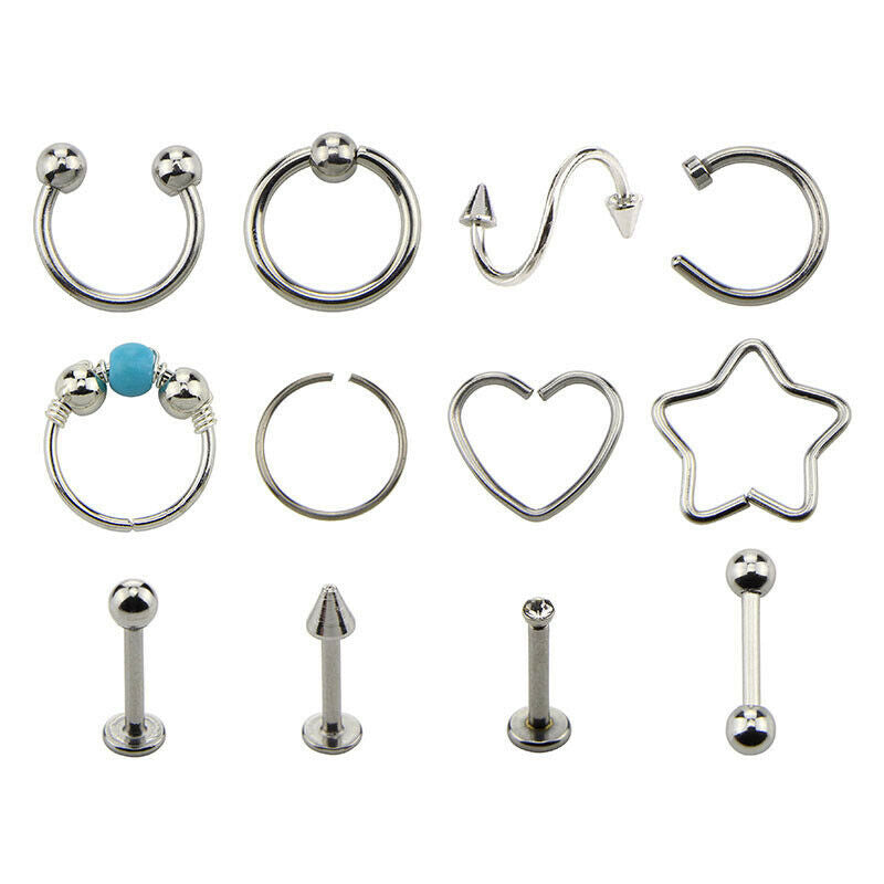 12Pcs/Set Hoop Nose Ear Rings Tragus Cartilage Earrings Piercing Body Jewe.l8