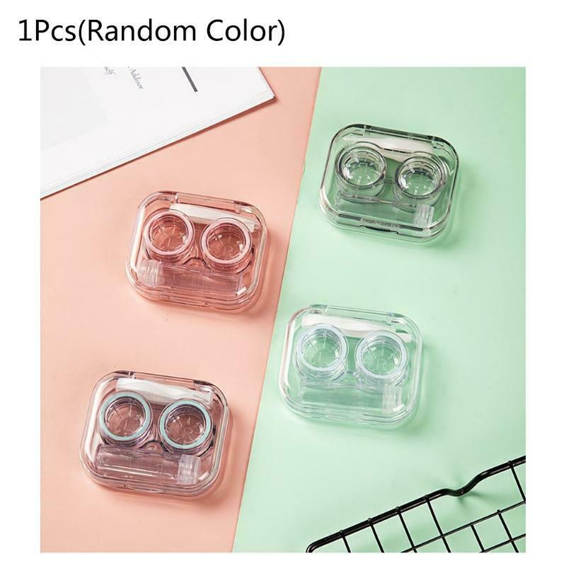 Mini Clear Flip Top Contact Lens Case Travel Soak Storage Container with Bottle
