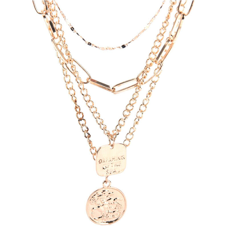 Fashion Women Multilayer Portrait Coin Pendant Choker Necklace Jewelry Gi.l8