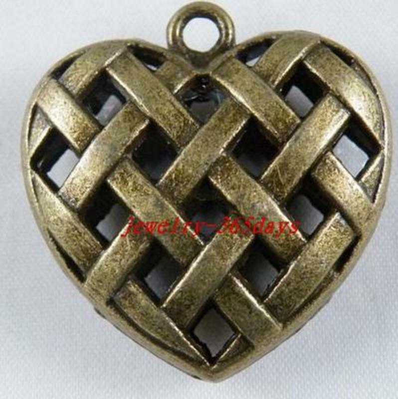 5pcs Bronze Color Knitting Heart Charms 36x35mm C58
