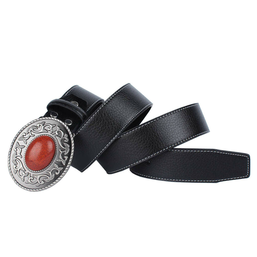 unisex Women Men Belts with Tang Glass and coral ruby Buckle Waistband Black