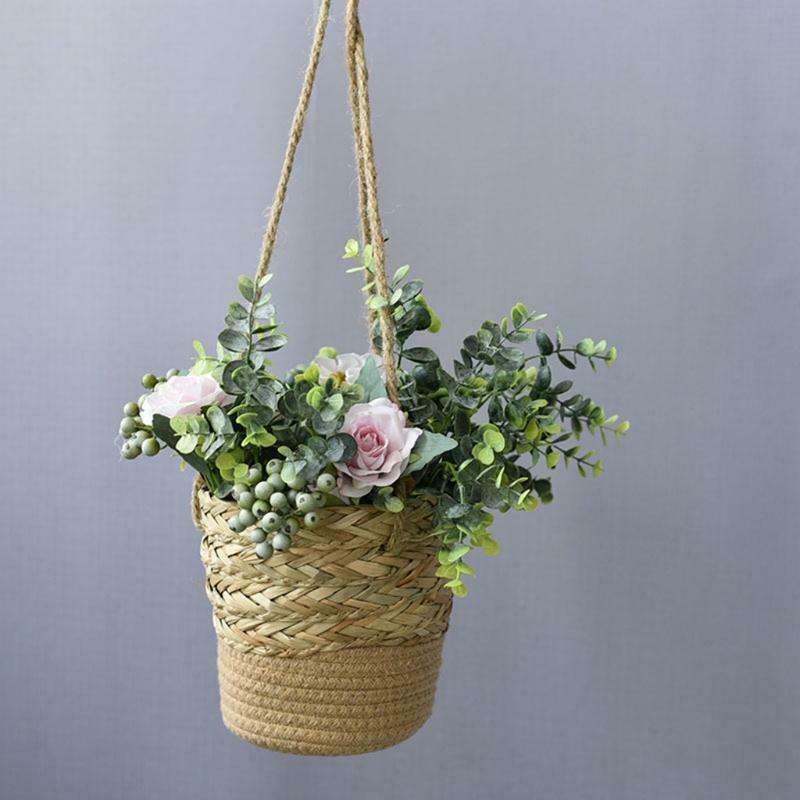 Hand-woven Plant Basket Hanging Planter Indoor Outdoor Flower Pot Storage Holder