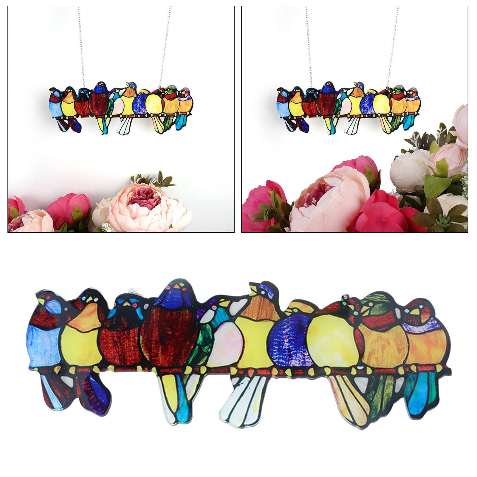 Hummingbirds Stained Glass Kids Ornaments Suncatcher Mobile Hanging Decor C
