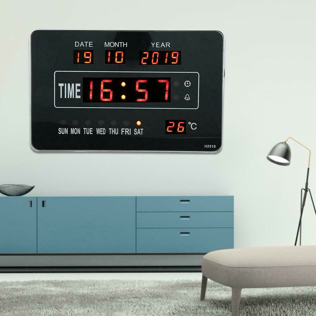Large Digital Wall Clock LED Display Desk Time Temperature Calendar Date Week