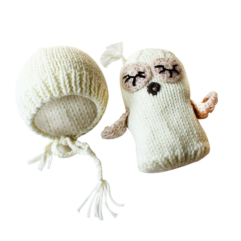 Baby Boy Girl Toddler Owl Knit Crochet Hat Beanie Caps Photo Prop Beige