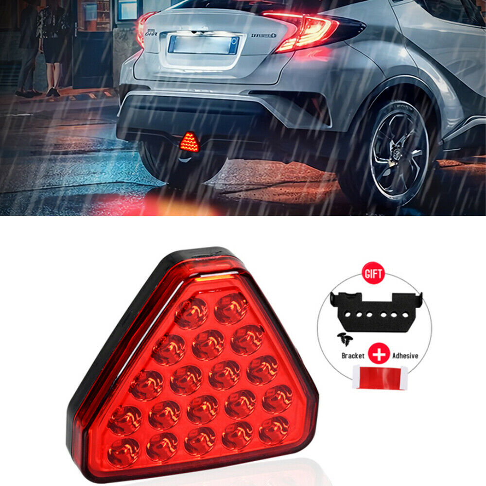Red Triangle 12 LED Rear Stop Tail Lamp 3rd Brake Strobe Flicker Light Universal