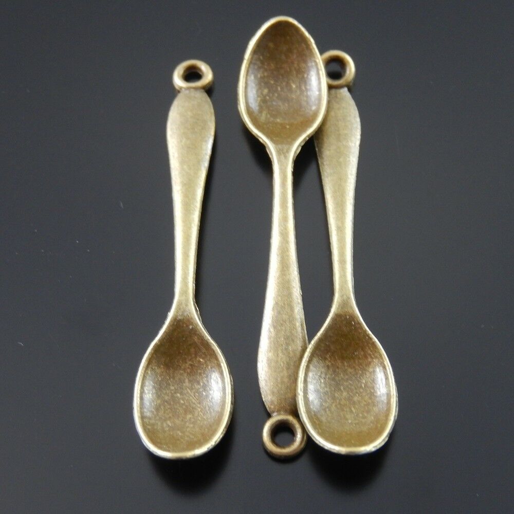 13 pcs Retro Bronze Alloy Mini Spoons Necklace Charm Pendants Findings 50*11*6mm