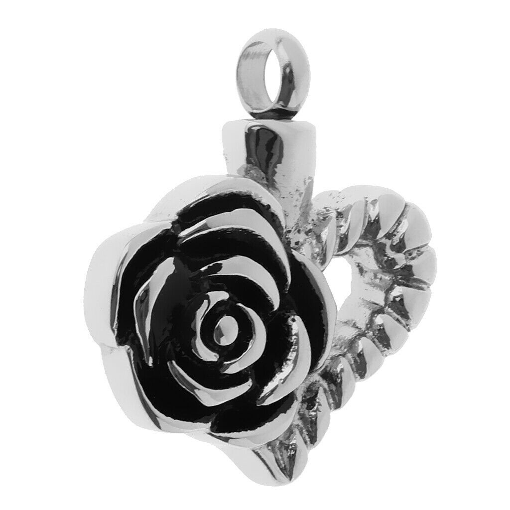 Stainless Steel Flower Heart Urn Pendant Memorial Cremation Ash Holder 3