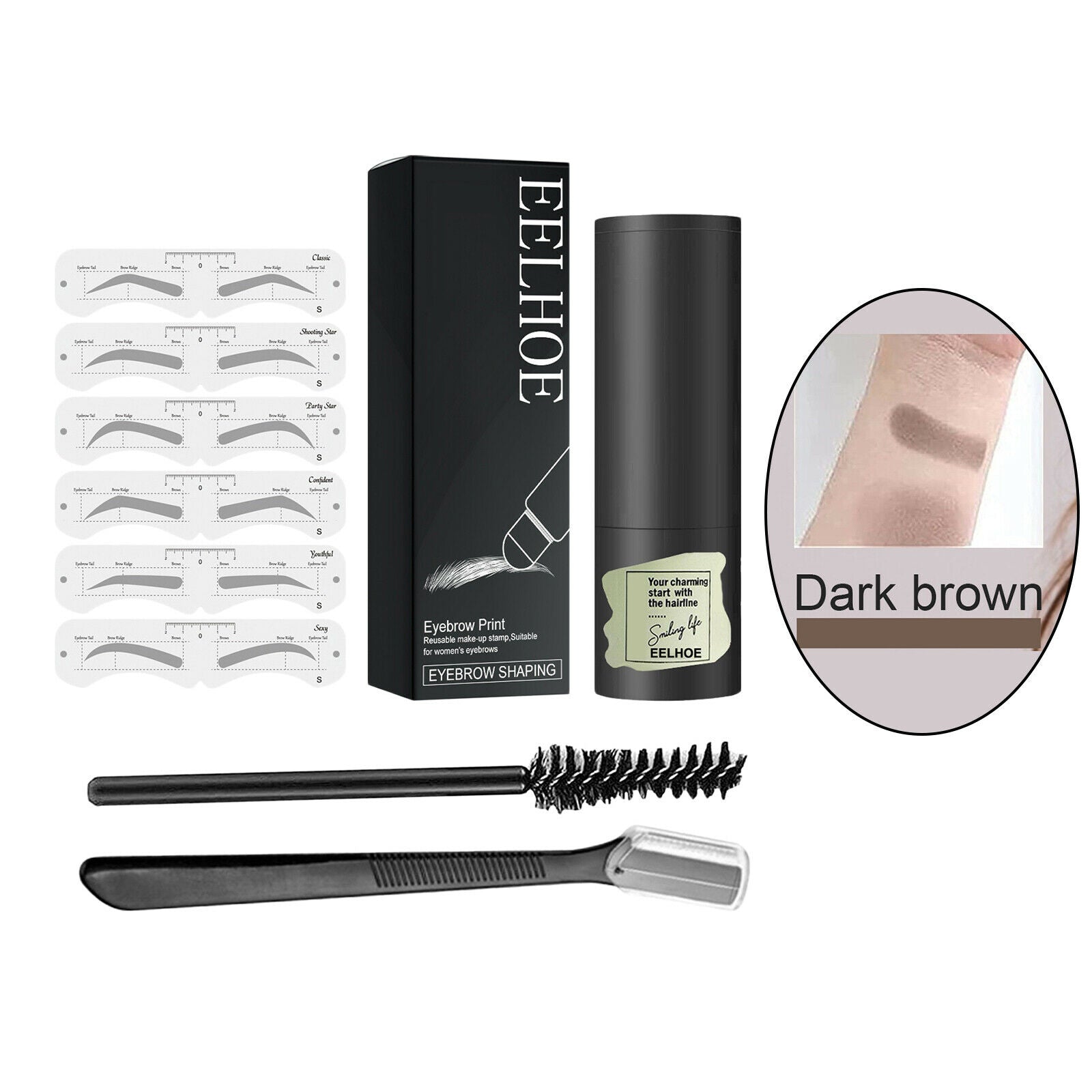 Eyebrow Stamp Shaping Kit Makeup 1x Eyebrow Pen Brushes Tools Hairline Shadow