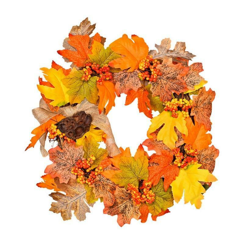 14 Inch Artificial Autumn Fall Wreath Harvest Thanksgiving Wreath for Front Door