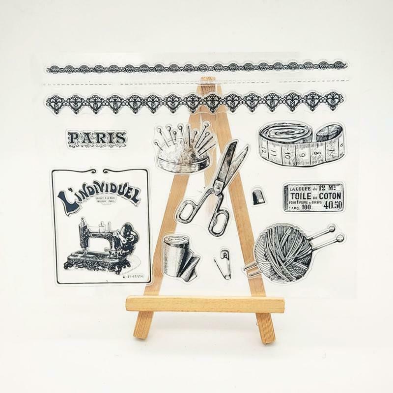 Sewing Scissors Silicone Clear Seal Stamp DIY Scrapbooking Embossing Photo Album