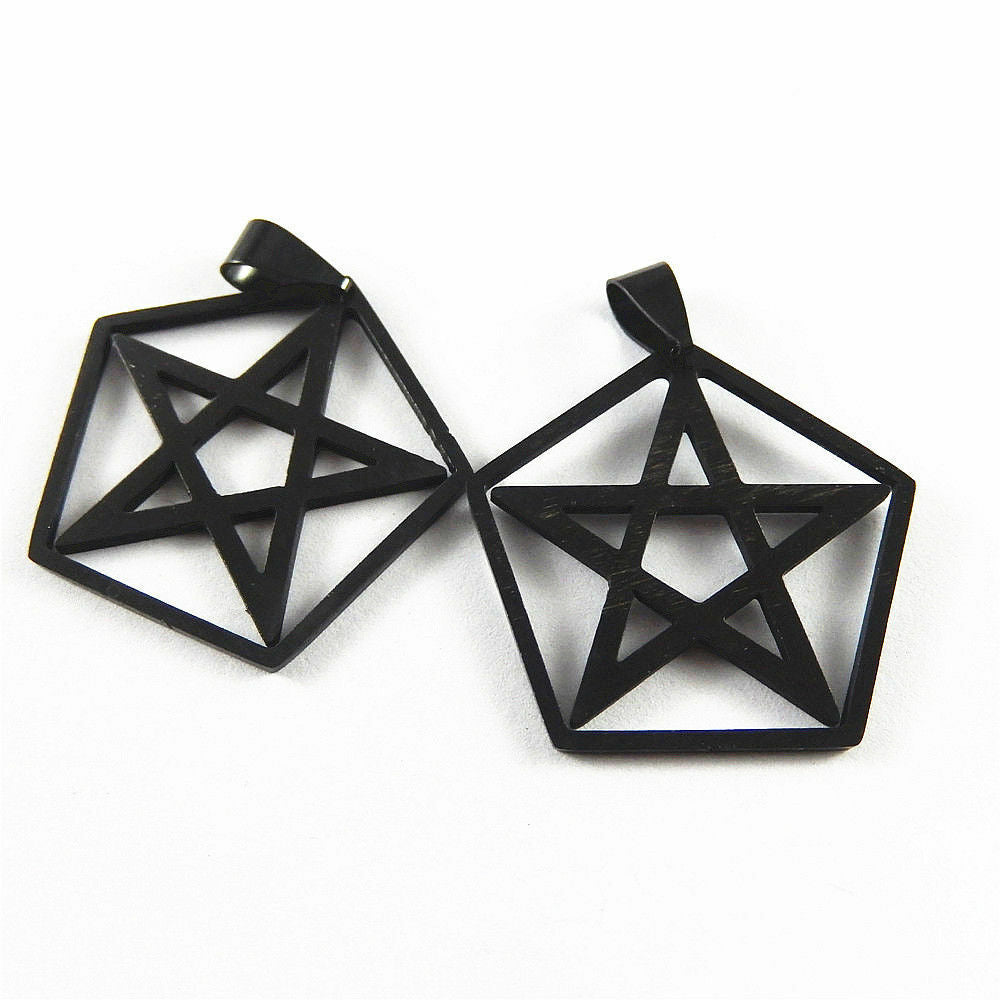 5 pcs Black Stainless Steel Pentagon Charm Star Hollowed Pendant DIY 31*31*1mm