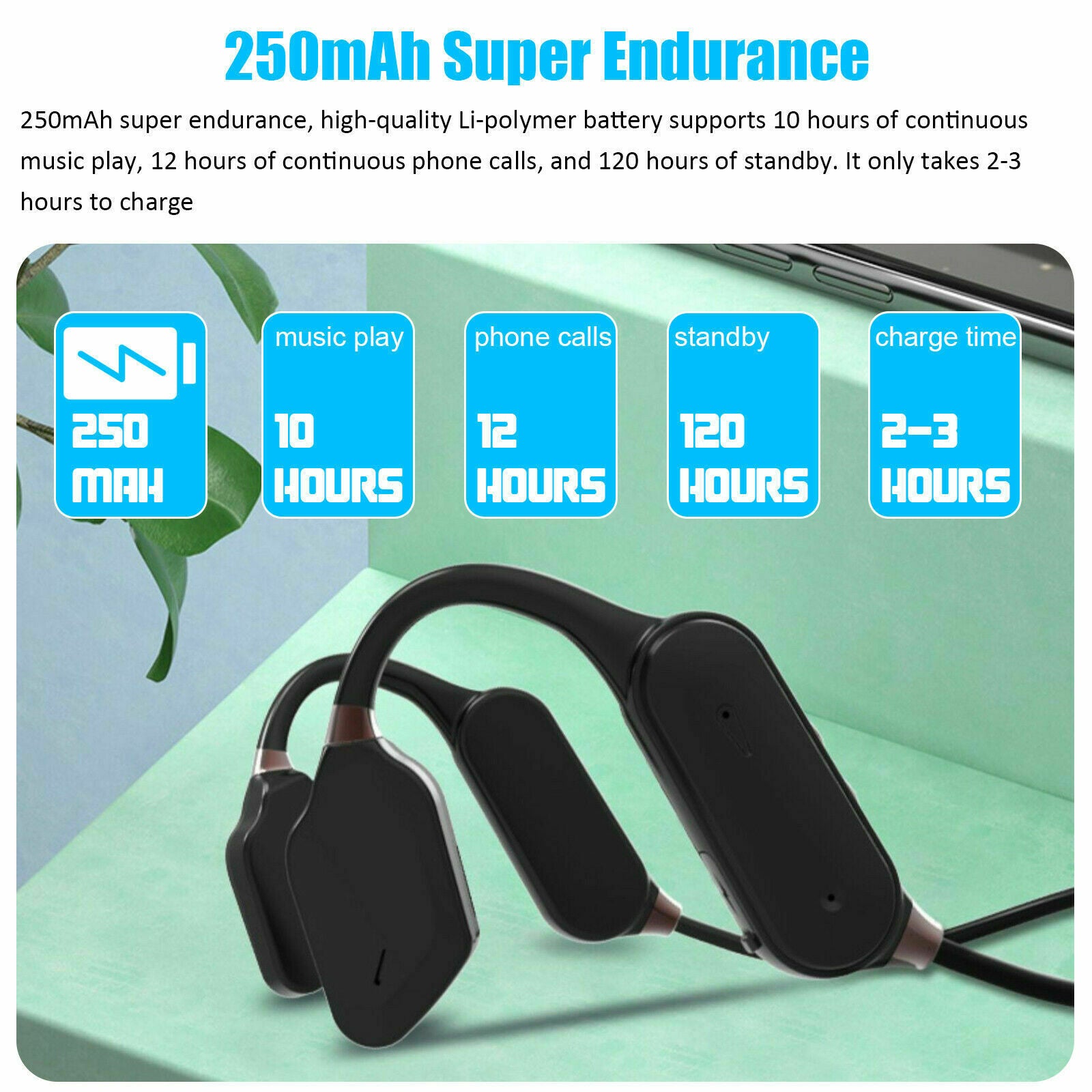 Outdoor Bone Conduction Headset Bluetooth 5.0 Open Ear Wireless Headphones Sport