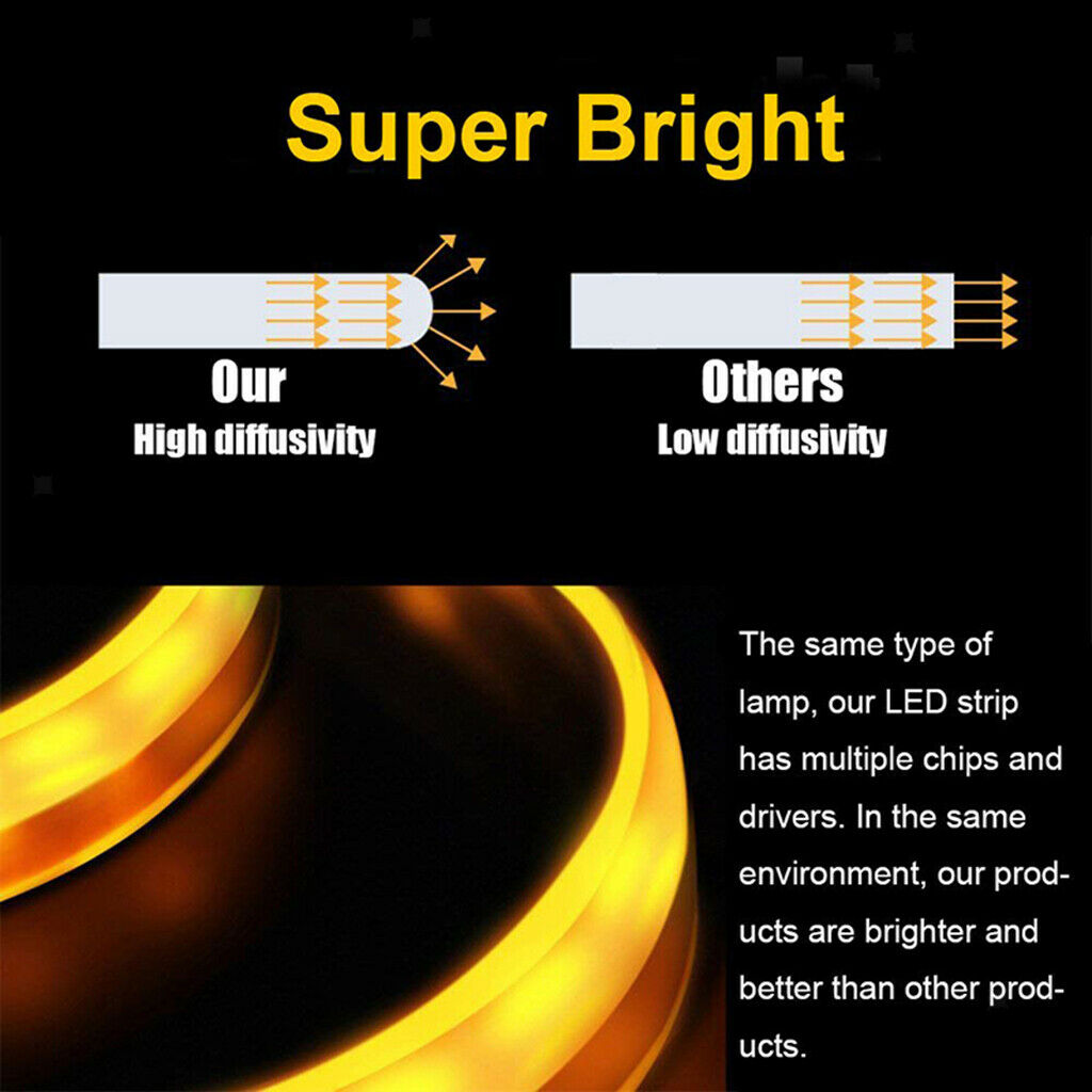 2xFlexible Tube LED Strips Daytime Turn Signal Lights 60cm Pink+Yellow