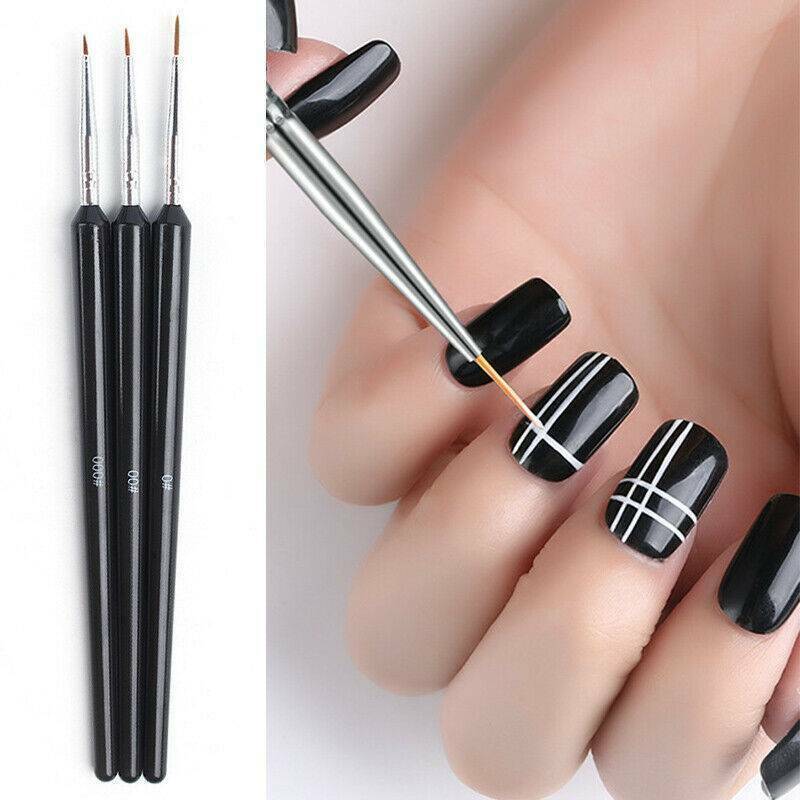 3Pcs Black Nail Art Pen Dotting Drawing Painting UV Gel Liner Polish Brush Tools