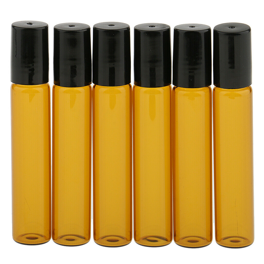 6Pcs Mini 10ML Empty Refillable Amber Glass Essential Oil Bottles Vials for