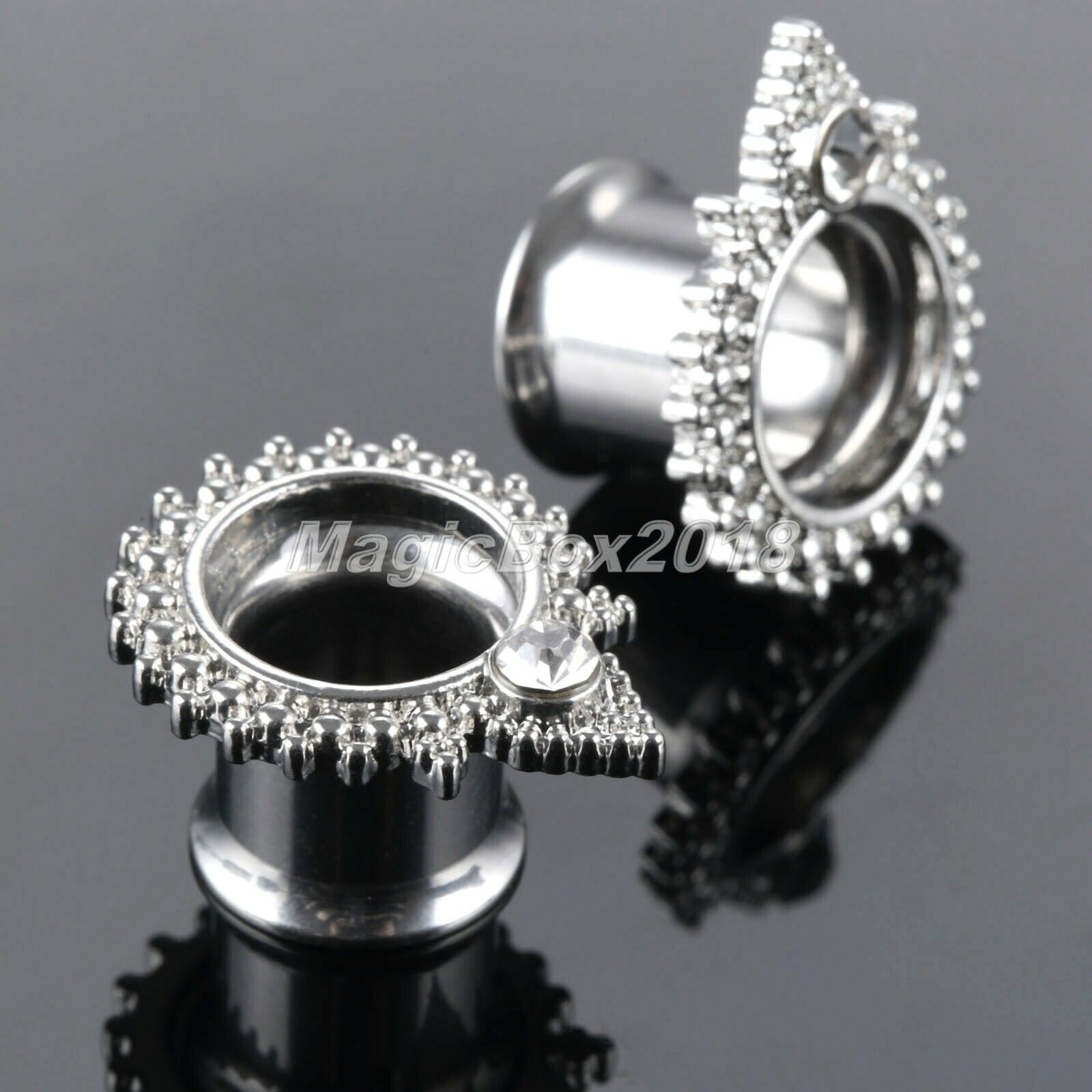 Water Drop Zircon Diamond Ear Tunnels Piercing Jewelry Wedding Hollow Gauge 8mm