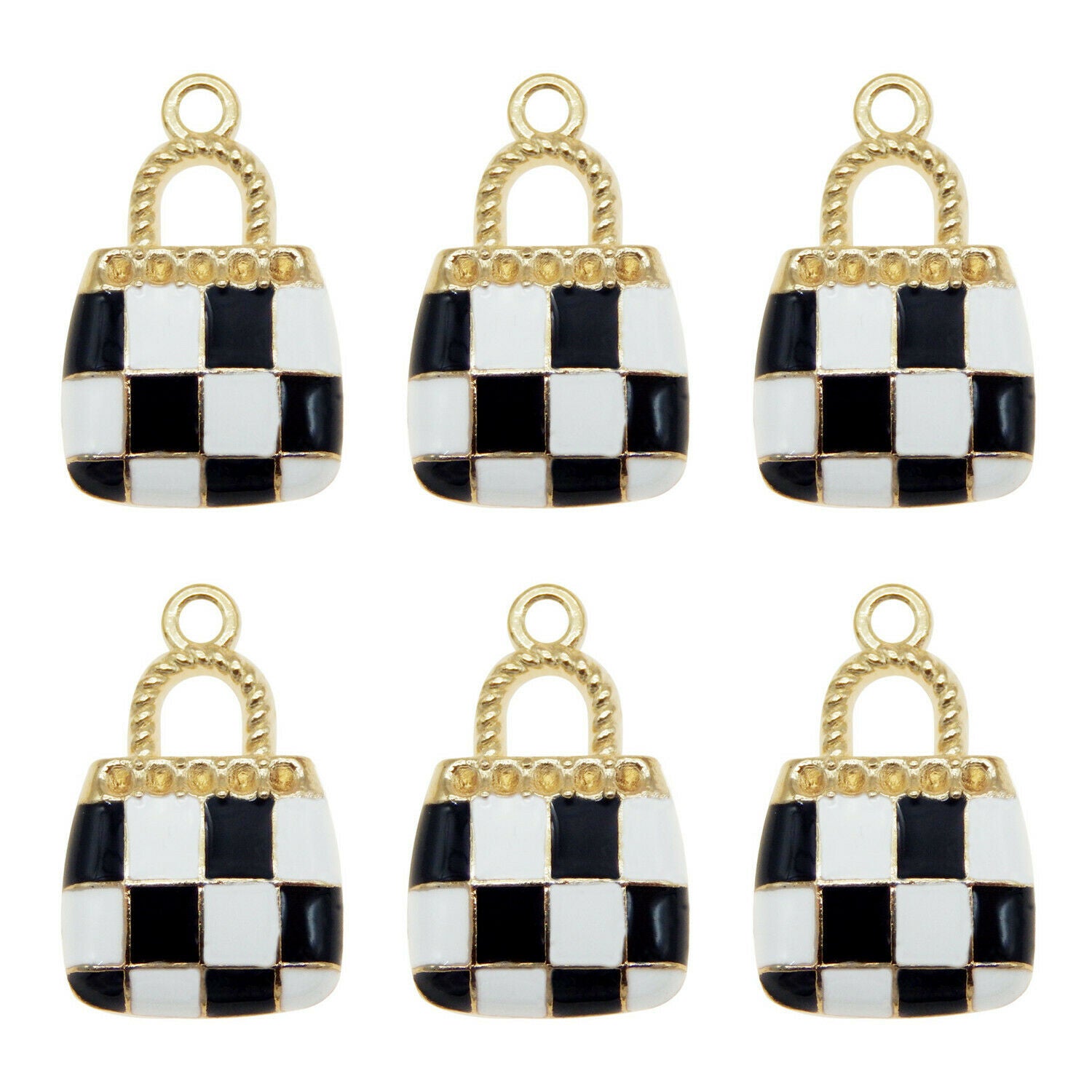 30pcs Enamel Black&White Check Handbags Charms Jewelry DIY Findings Accessories