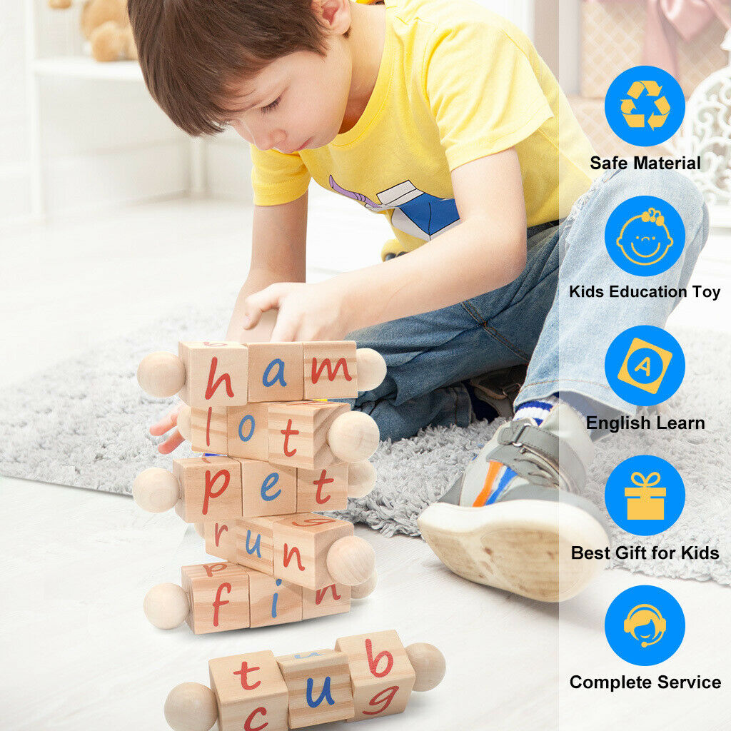 5x Montessori Phonetic Reading + Cards Wooden STEM Game Educational for Kids