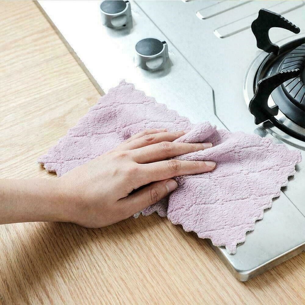 5 pcs Super Absorbent Microfiber Kitchen Dish Cloth Household Cleaning Tea Towel