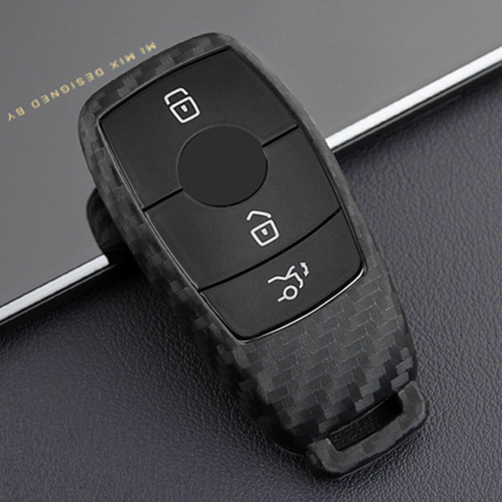 For Mercedes-Benz A/B/C/E/S/G-Class Carbon Fiber Smart Key Fob Case Cover Chain