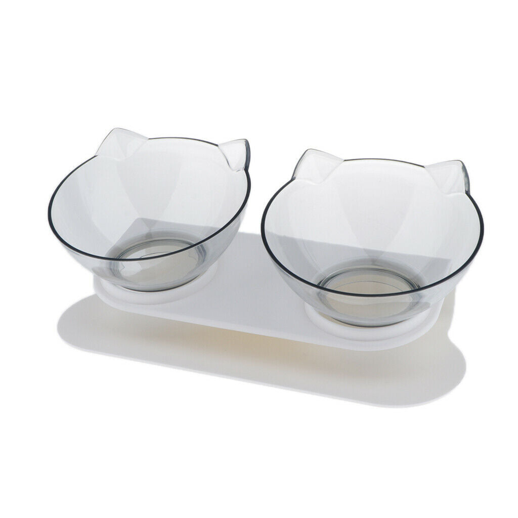 2x Round Plastic Cat Puppy Elevated Food Bowls Raised Food Feeder W/ Stand